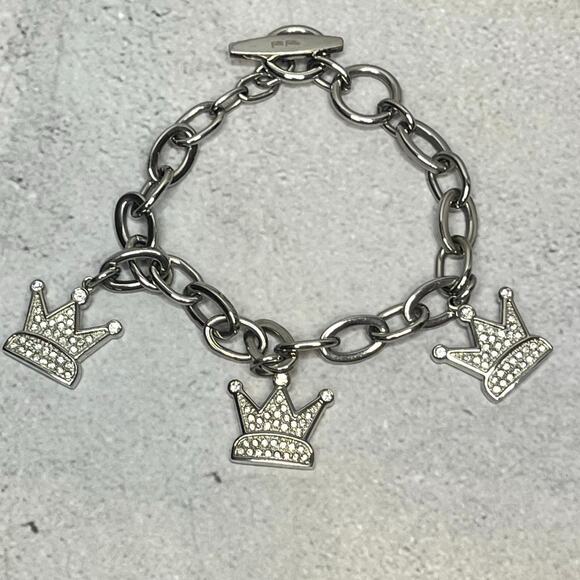 Folli Follie Silver-Tone Rhinestone Crown Charm Bracelet - Picture 1 of 5